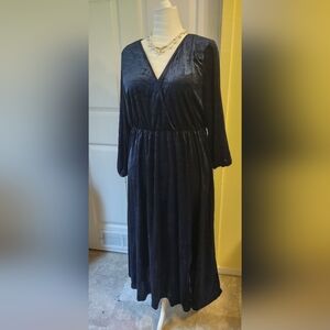SHEIN Velvet Elegant Long Sleeve Dark Blue Dress